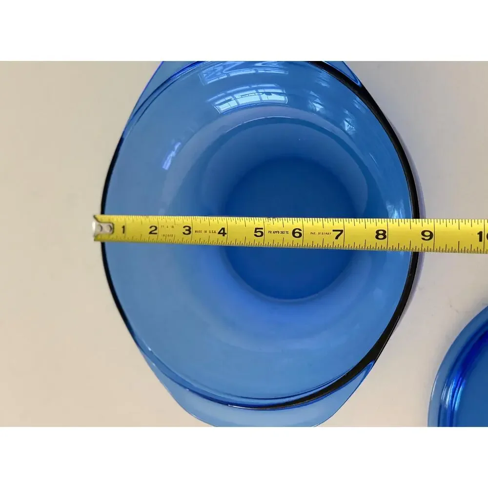 Vintage Pyrex Cobalt Blue Round Casserole Dish with Lid, 2 Qt Ribbed Glass Baker